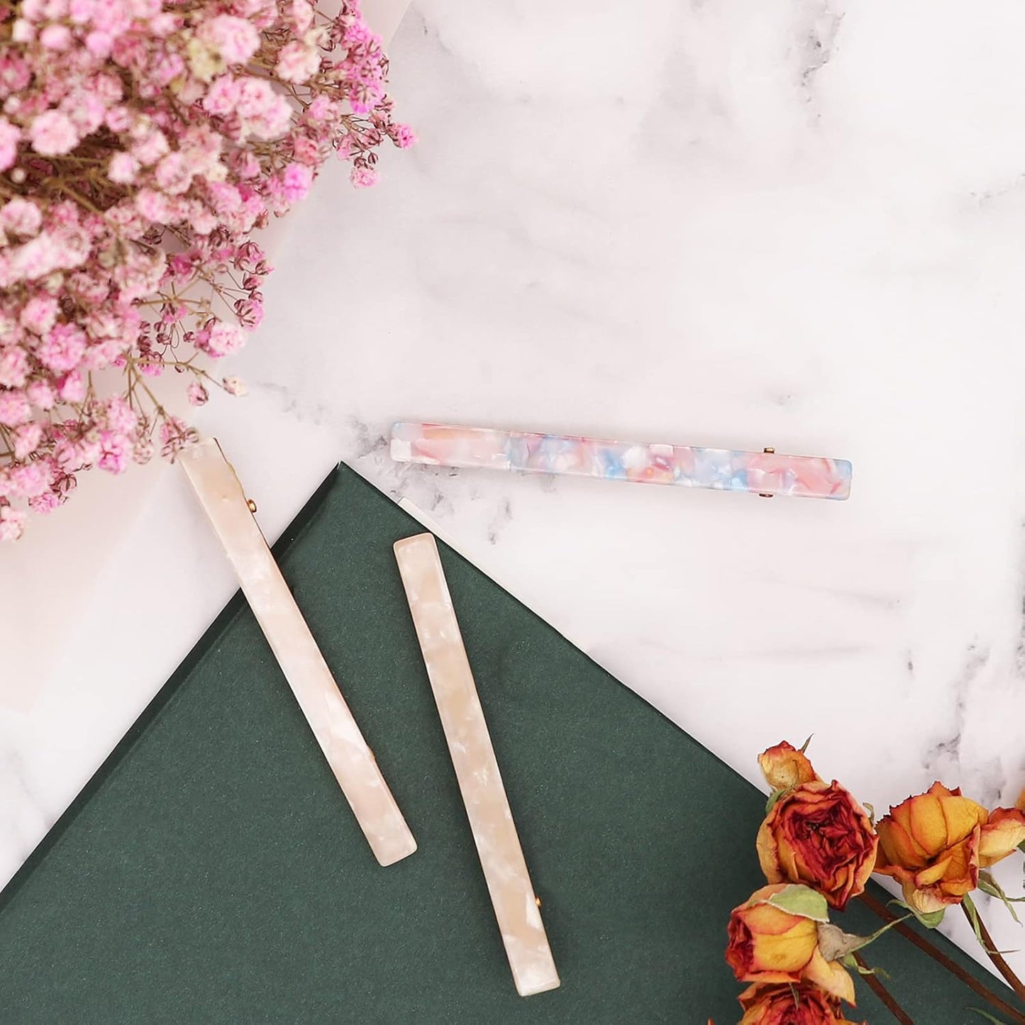 Cobahom 6 Pcs Duckbill Hair Clips, Acrylic Resin Hair Clip Metal Duck Teeth Hair Pins Chic Tortoise Shell Hair Barrettes for Thick Hair (3 White & 3 Blue-Pink)