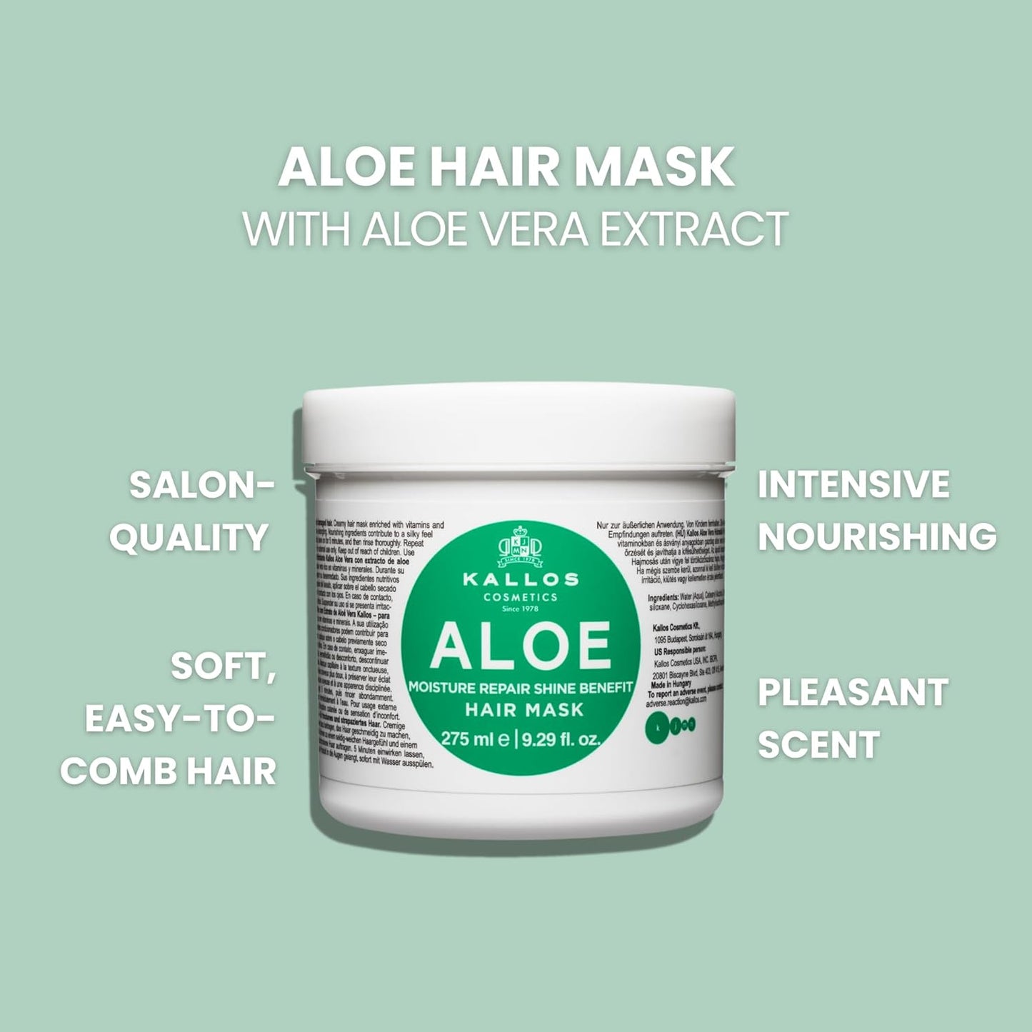 Kallos KJMN Aloe Moisture Repair Shine Hair Mask with Aloe Vera Extract & Vitamins 275 ml - 9,29 Fl Oz