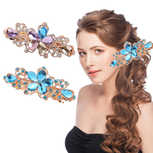 Sparkly Rhinestones Hair Accessories for Women Girl 2 Pcs Flower Hair Pins Women Barrette Hair Decorative Accessories 8cm, 2-Flower Multicolor