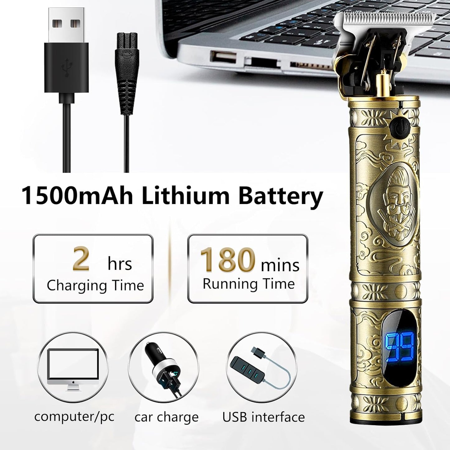 AMULISS Professional Mens Hair Clippers Zero Gapped Cordless Hair Trimmer Professional Haircut & Grooming Kit for Men Rechargeable LED Display