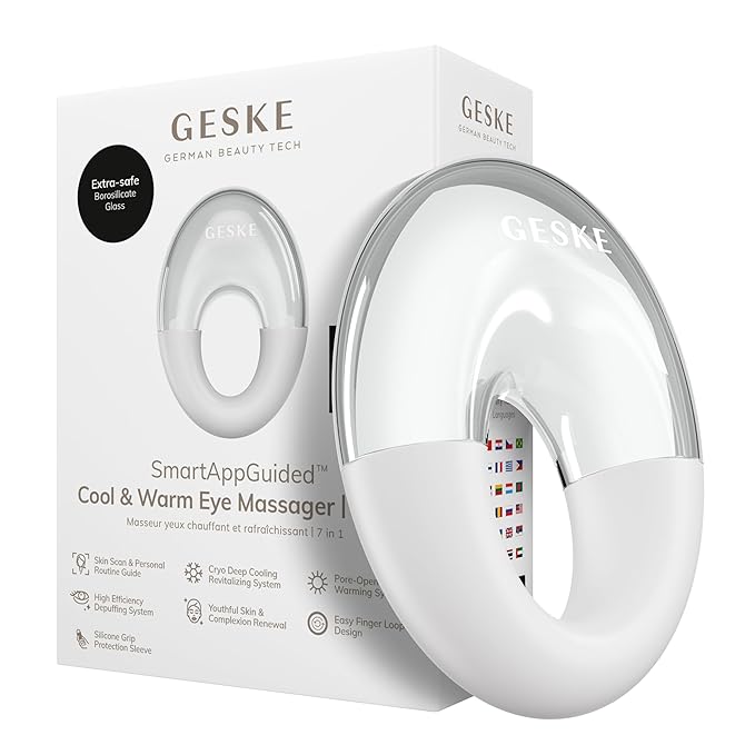 SmartAppGuided™ Cool & Warm Eye Massager | 7 in 1 | Multifunctional Massager | Eyes & Face | Battery-free Cooling & Warming | Firms, Relaxes & De-Puffs Skin | Ring-shaped Design for Easy Grip
