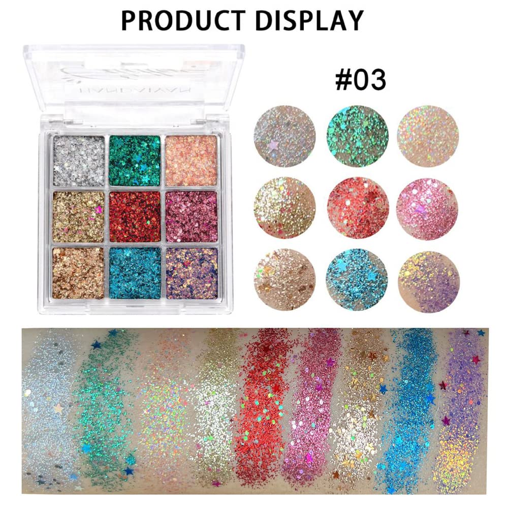 Glitter Eyeshadow Palette - Shimmer Purple Pink Blue Colorful Eyeshadow, Lip Face Eye Glitter Makeup - Lasting Waterproof High Pigmented Eye Shadow for Girl Women
