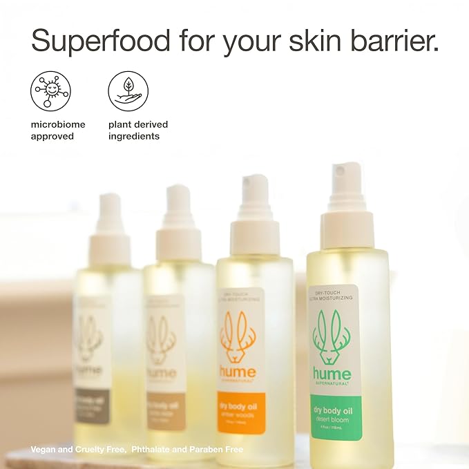 HUME SUPERNATURAL Dry Body Oil Spray - Probiotic Moisturizer for Men & Women, Nourishing Hydration, Desert Bloom, 1-Pack