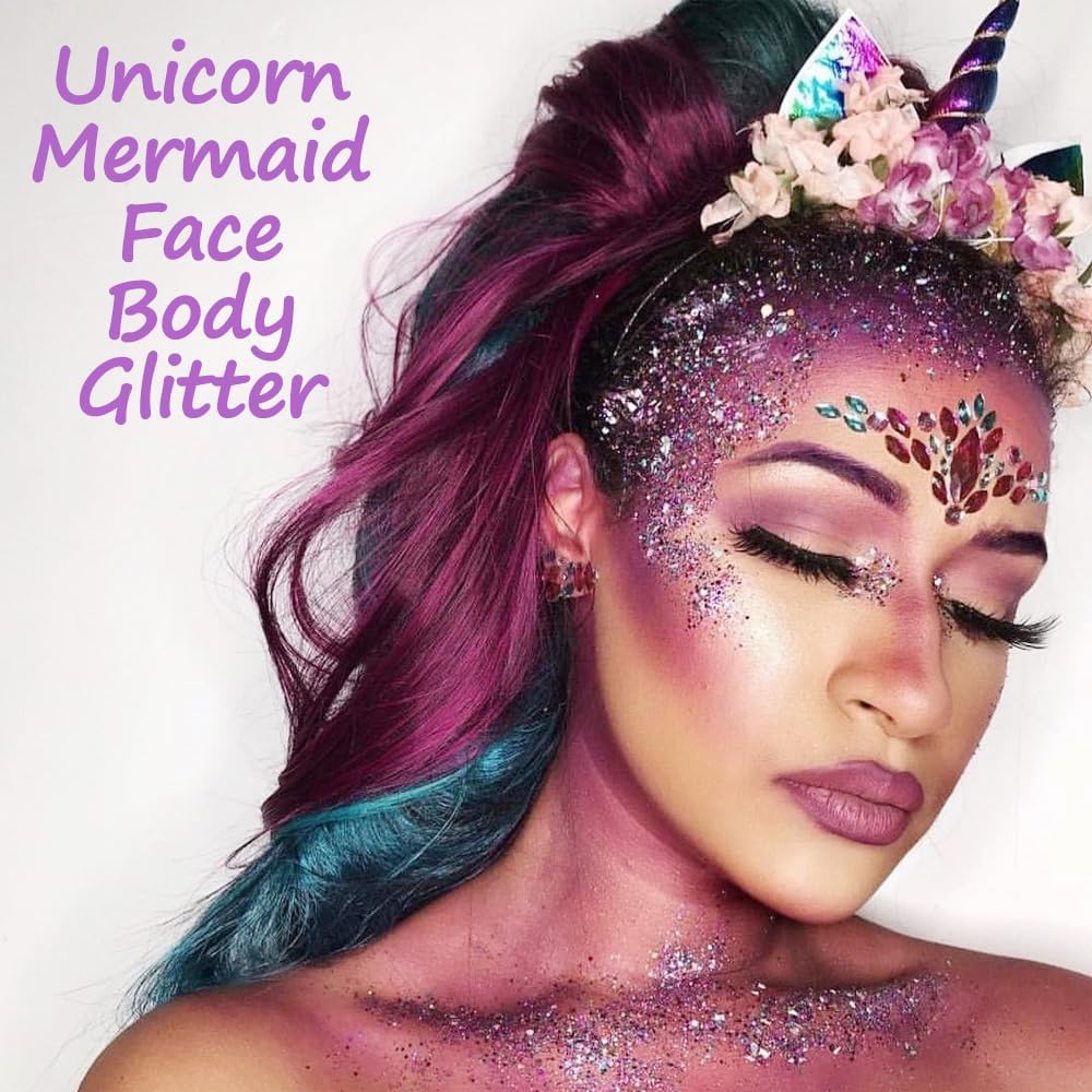 Mysense Purple Body Glitter Stick,Singer Concert Outfit Face Glitter Makeup for Women,Hair Glitter Gel for Kids,Festival Rave Pride Accessories,Mermaid Sequins Chunky Glitter Face Paint,0.56oz