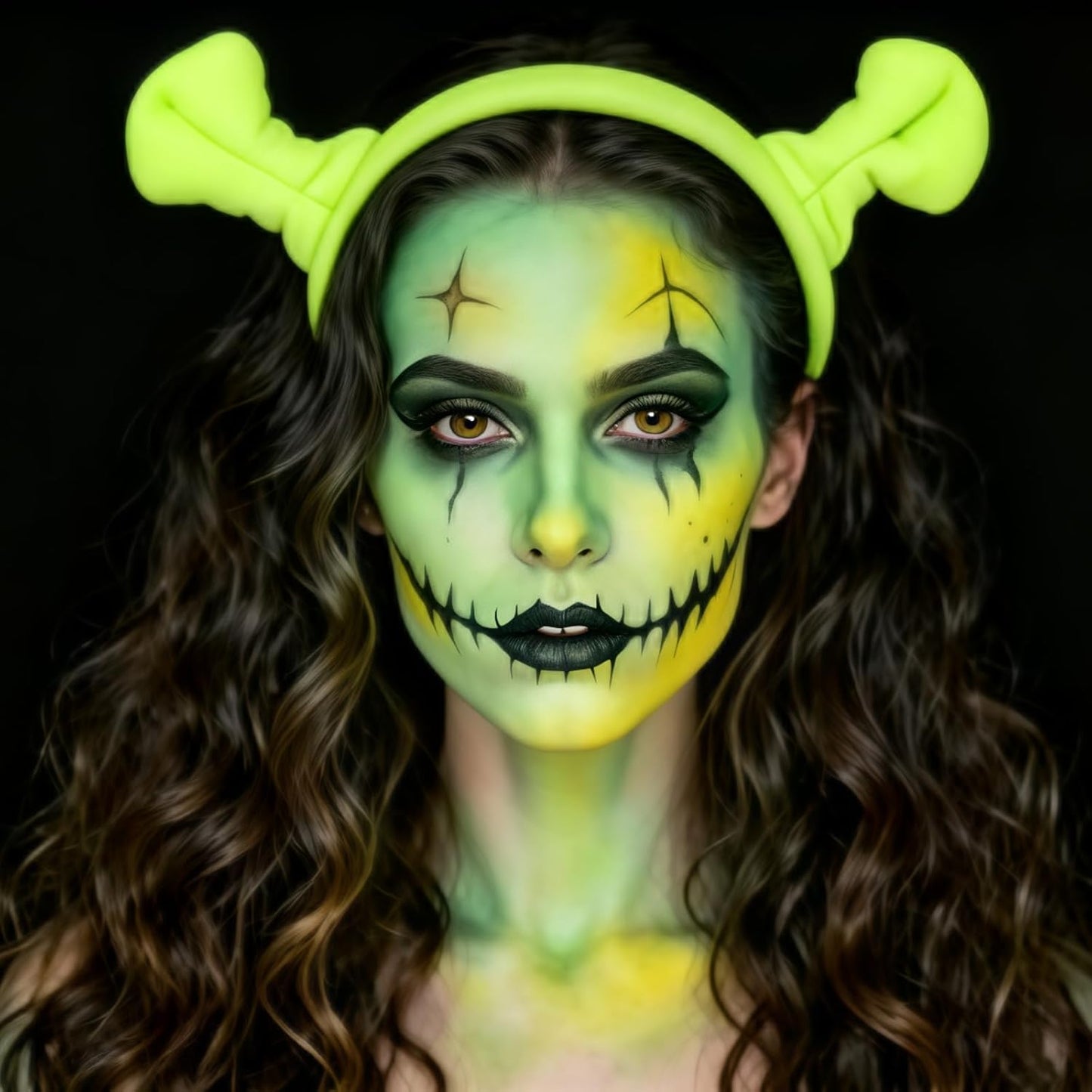 Halloween Makeup Kit for Shrek, Water-Based Non-Toxic Face Paint Set with Headband, Ogre Green Face Paint for Halloween Cosplay SFX Makeup, Costume Parties, Theatre,Stage Shows