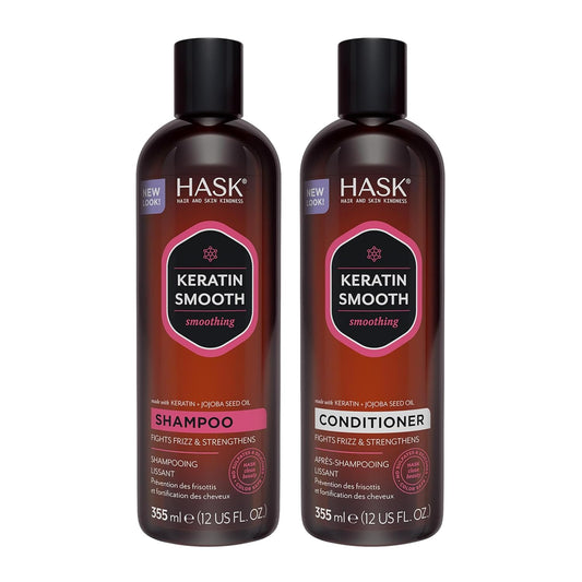 HASK Keratin Smoothing Shampoo + Conditioner Set | For All Hair Types, Sulfate-Free, Paraben-Free, Gluten-Free, Cruelty-Free, Color Safe | 12oz each