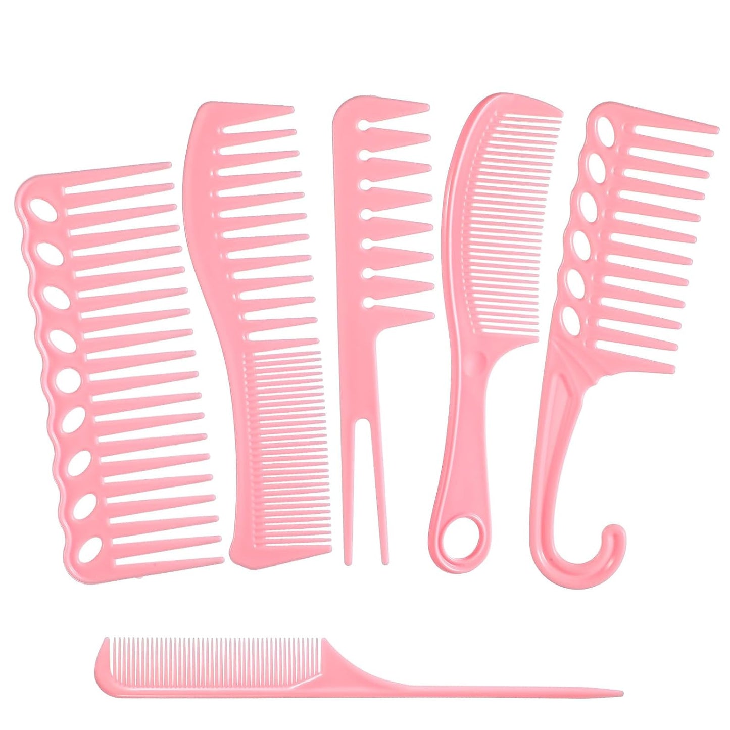 6 Pcs Professional Hair Comb Set for Women & Men, Wide & Fine Tooth Combs Rat Tail for Curly Hair, Braiding, Barber Styling, Detangling, Parting Cutting