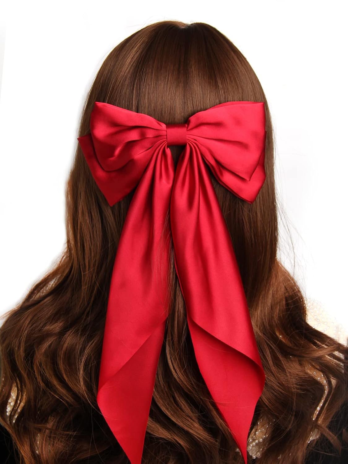 SUSULU 6pcs Satin Big Hair Bow Clips for Women,French Hair Bows Long Tail for Girls Bow Hair Barrette Party Hair Accessories for Women,Burgundy Navy Green