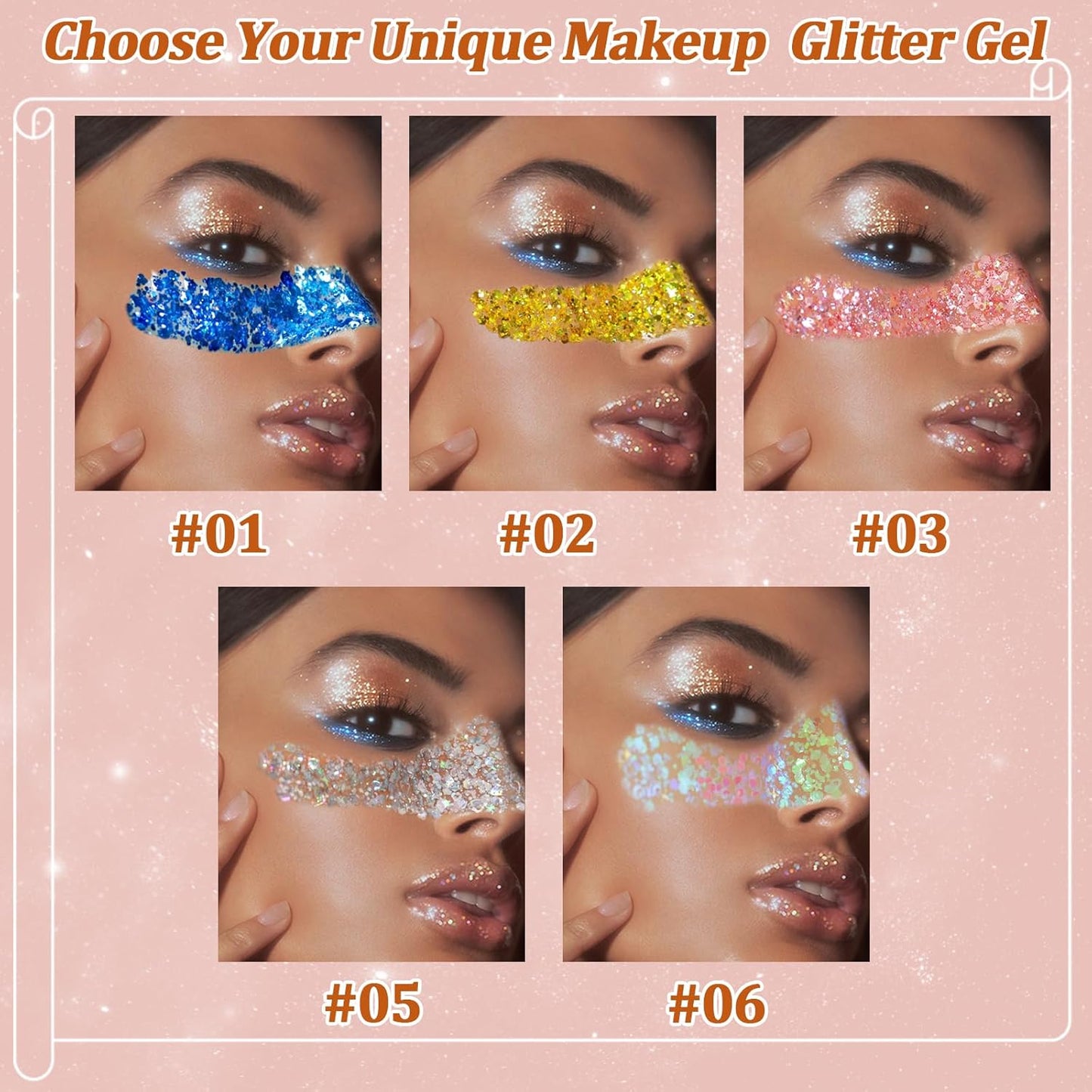 Boko 50ML Body Glitter Gel, Holographic Silver Chunky Glitter Gel for Face Hair Body Sparkle Makeup, Mermaid Face Glitter Sequins for Christmas Festival Concert Party Event Rave Accessories