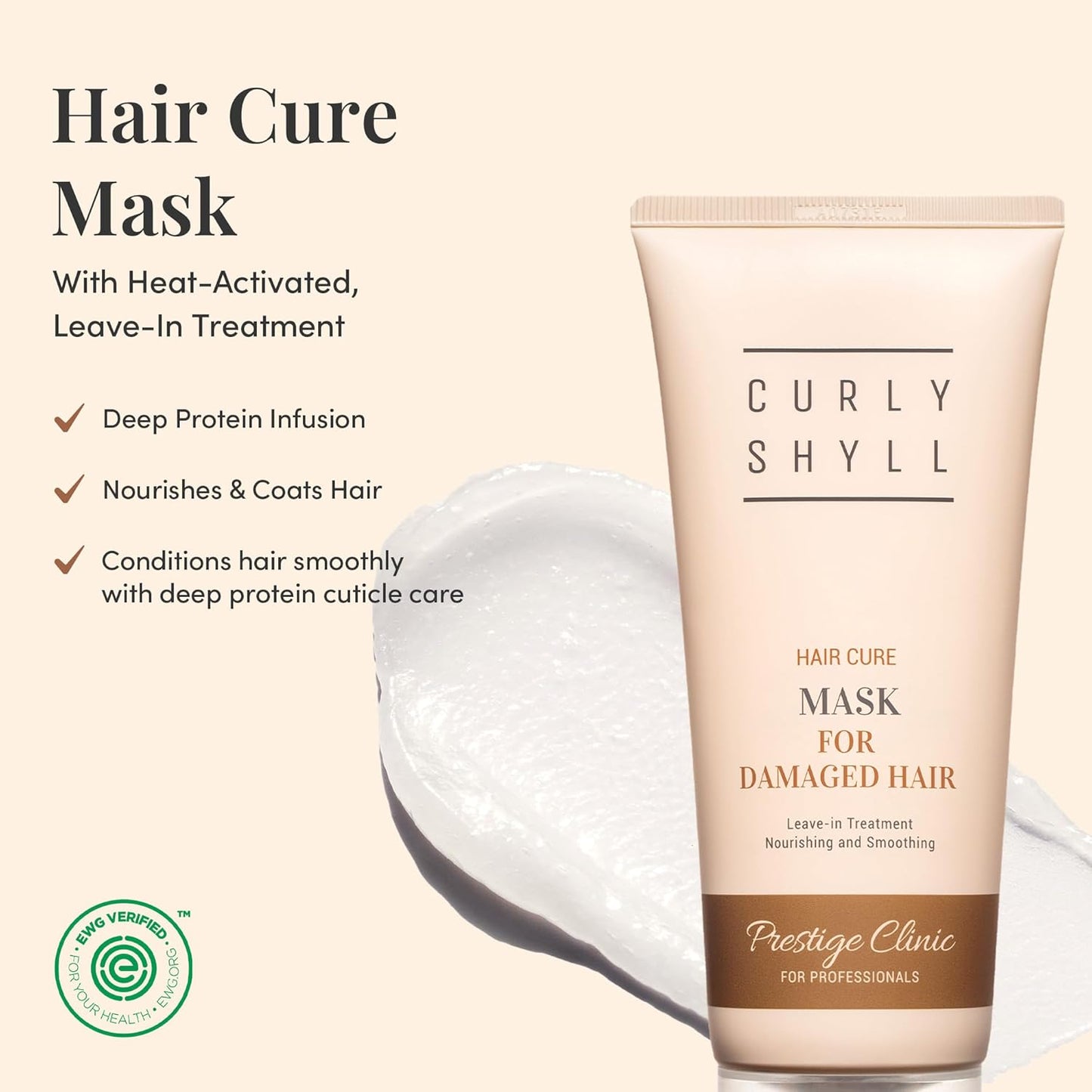 CURLYSHYLL Hair Cure Mask for Damaged Hair | Leave-in Protein Treatment | Heat Care + Strengthening | No-Rinse Formula | 200ml