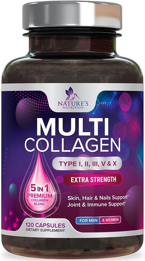 Collagen Peptides for Women & Men - Type I, II, III, V, X Multi Collagen Pills, Hydrolyzed Collagen Peptides Supplements, Nature's Hair, Skin, Nail, and Joint Support Supplement, Non-GMO, 120 Capsules