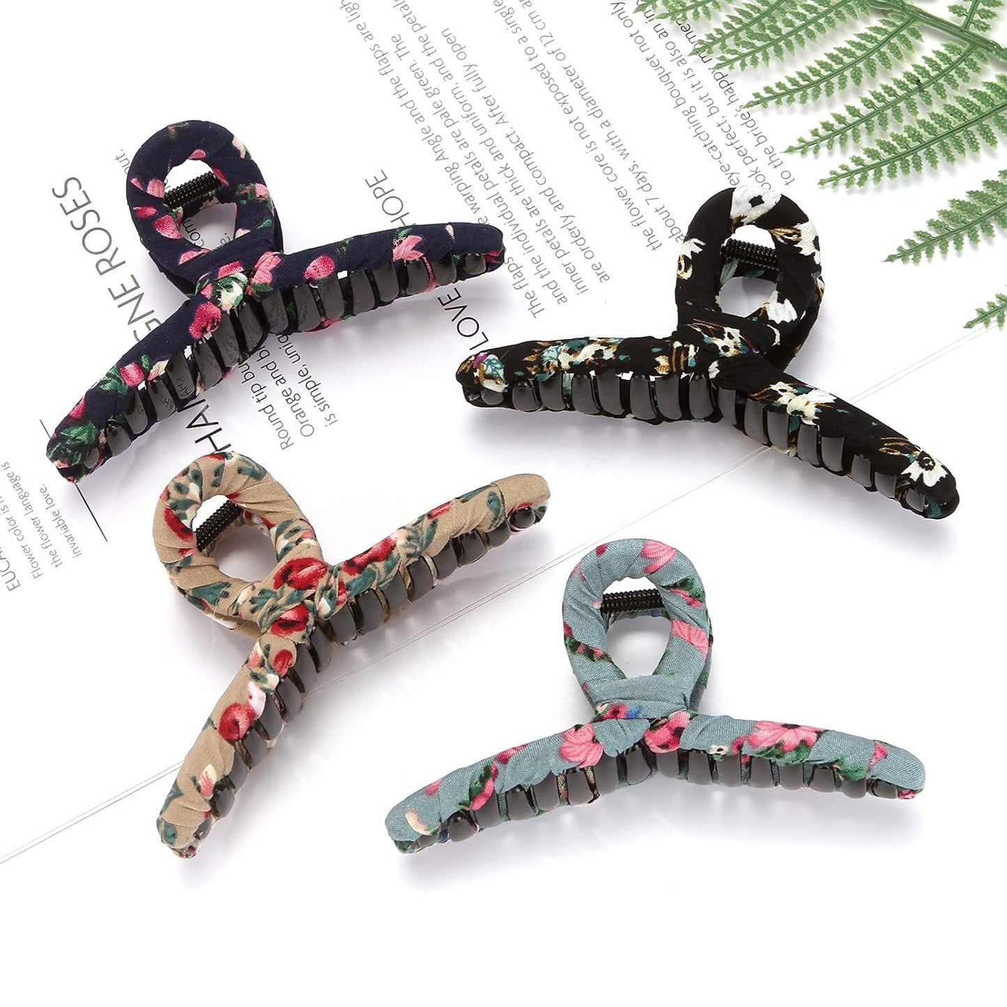 ONEYE Hair Claw Clips Nonslip Wrapped Cloth 4.3 Inch Large Hair Clips for Women Girls Floral Banana Hair Clip Strong Hold for Thin Hair Thick Hair Long Hair Fashion Hair Accessories with 4 Colors