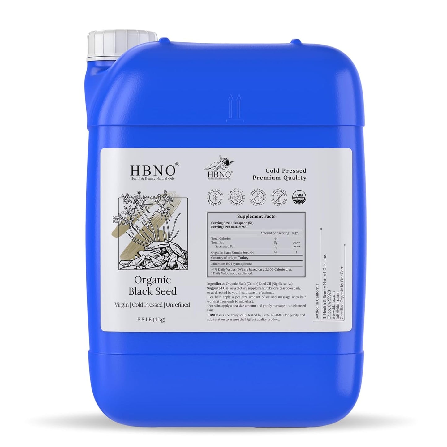 HBNO Organic Black Seed Oil - 8.8 lbs (4kg) - Ideal for Shampoos,Conditioners Soaps, Diffusers, Lotions, and Skin Care Products.