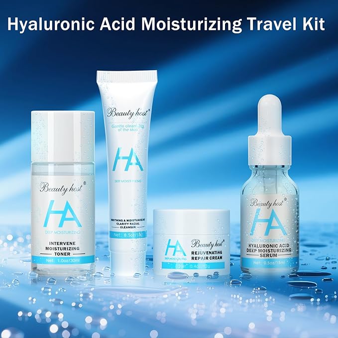 4-Piece Hydrating Skin Care Set Hyaluronic Acid Moisturizing Travel Kit – Facial Cleanser, Refreshing Toner, Nourishing Serum & Moisturing Cream – Gentle & Moisturizing for All Skin Types