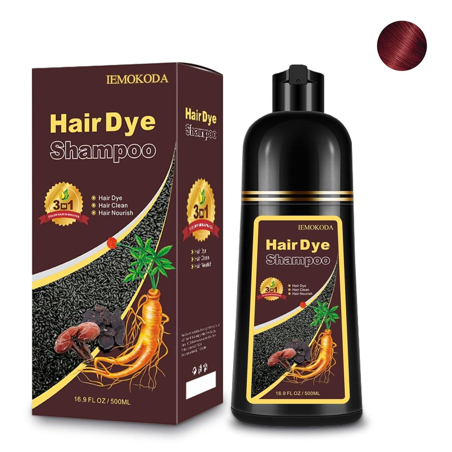 Hair Dye Shampoo 3-in-1, Instant Natural Hair Color Shampoo for Women Men Champu Para Canas Mujer Wine Red, Lasting 3-4 Weeks & Easy to Use & All Hair Types & Root Touch Up, 500ml