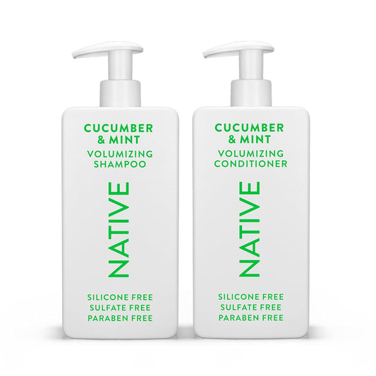 Native Shampoo and Conditioner Contain Naturally Derived Ingredients | All Hair Type Color & Treated From Fine to Dry Damaged, Sulfate & Dye Free - Cucumber & Mint, 16.5 fl oz each (2 pack)