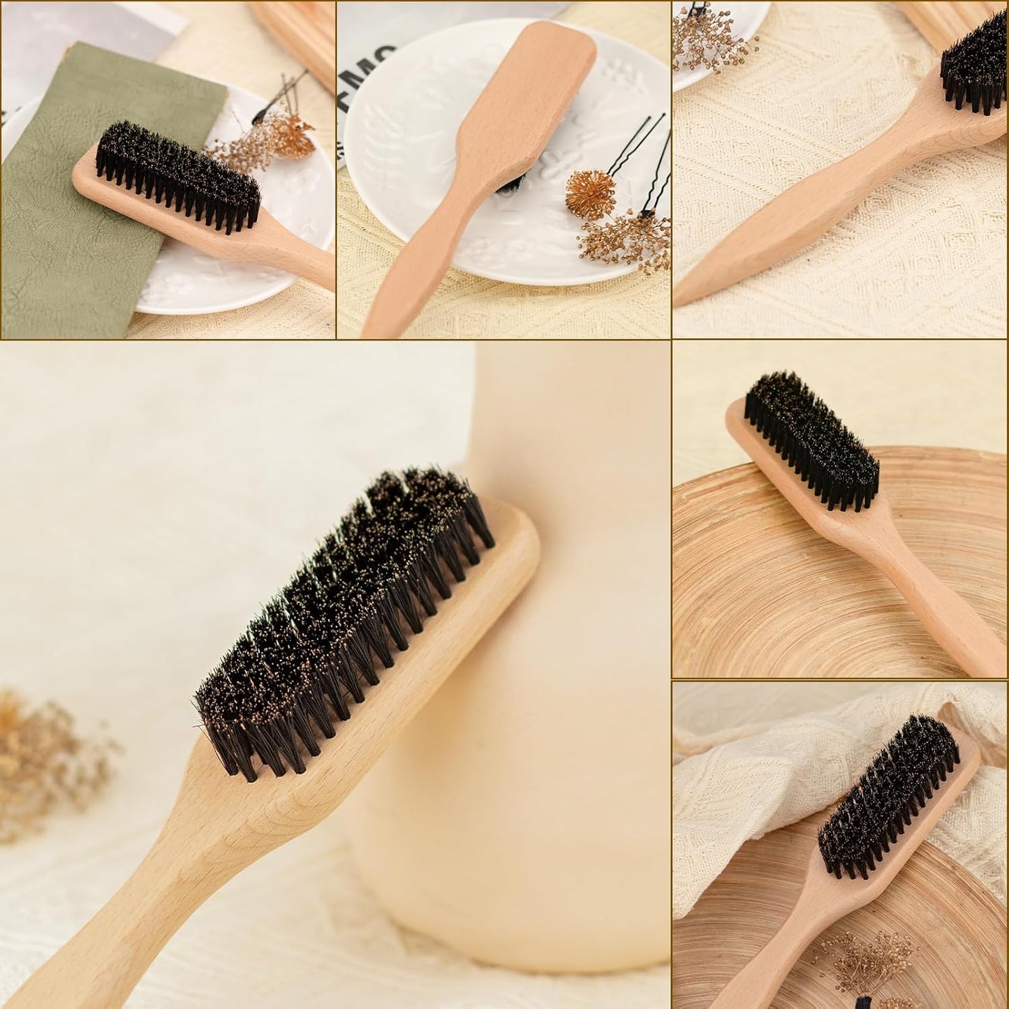 Boar Bristle Slick Back Hair Brush for Men Women Kids – Ideal for Sleek Ponytails, Buns, Smoothing Baby Hairs Flyaways with Edge Control & Volume Creation, Wide Rat Tail for Sectioning & Parting