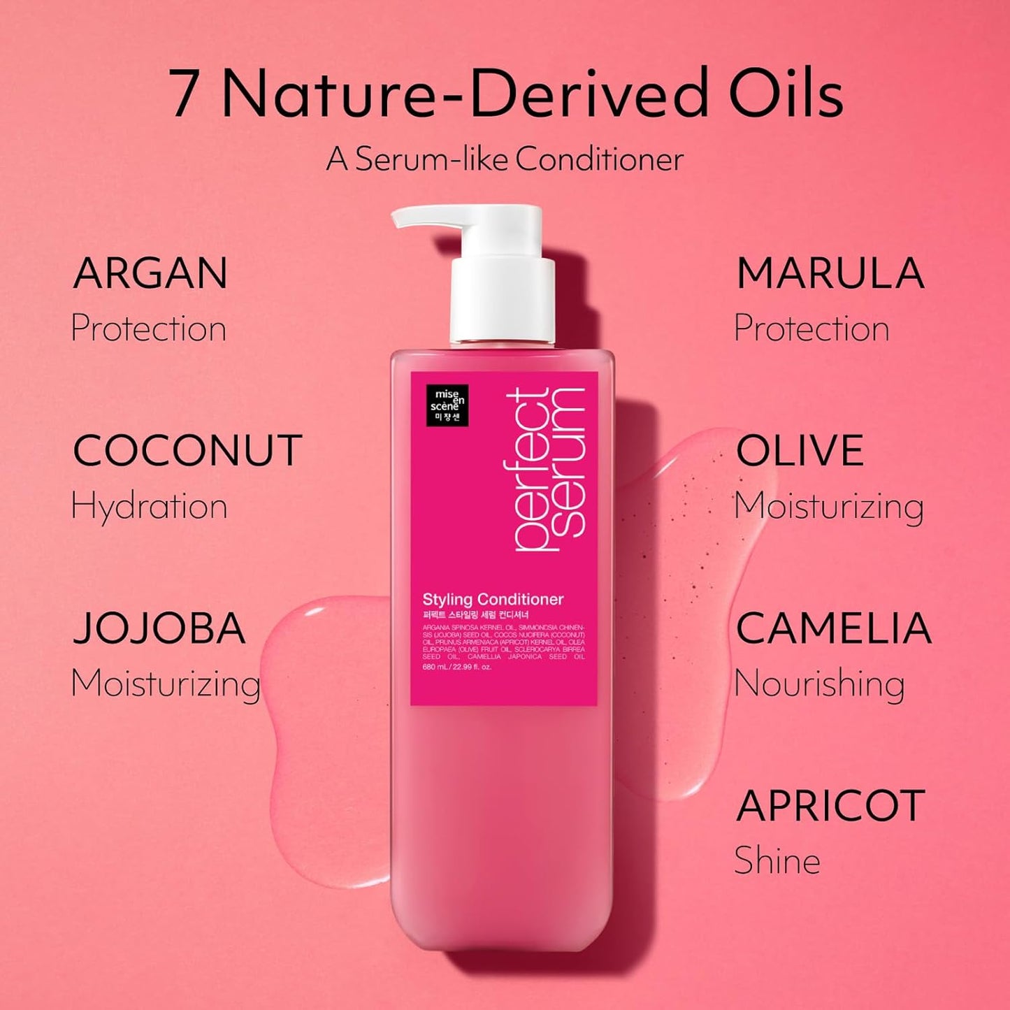 Mise En Scene Perfect Hair Perfume Conditioner - Styling Serum Conditioner - with Peony and Rose Scent, Styling Memory & Heat Protection, Enriched with Argan Oil, Daily Nourishing, 22.99 Fl. Oz.