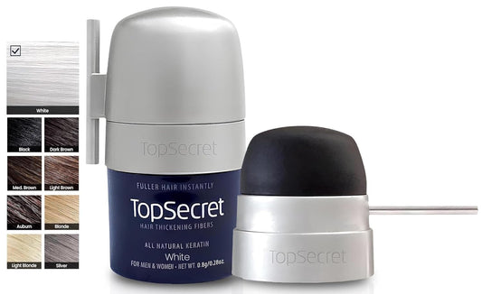 Top Secret Hair Thickening Building Fibers Applicator Included - Undetectable & Natural Hair Filler - for Men & Women - Instantly Fill In Fine Thinning Hair - Weather & Sweat Resistant (White, Small)