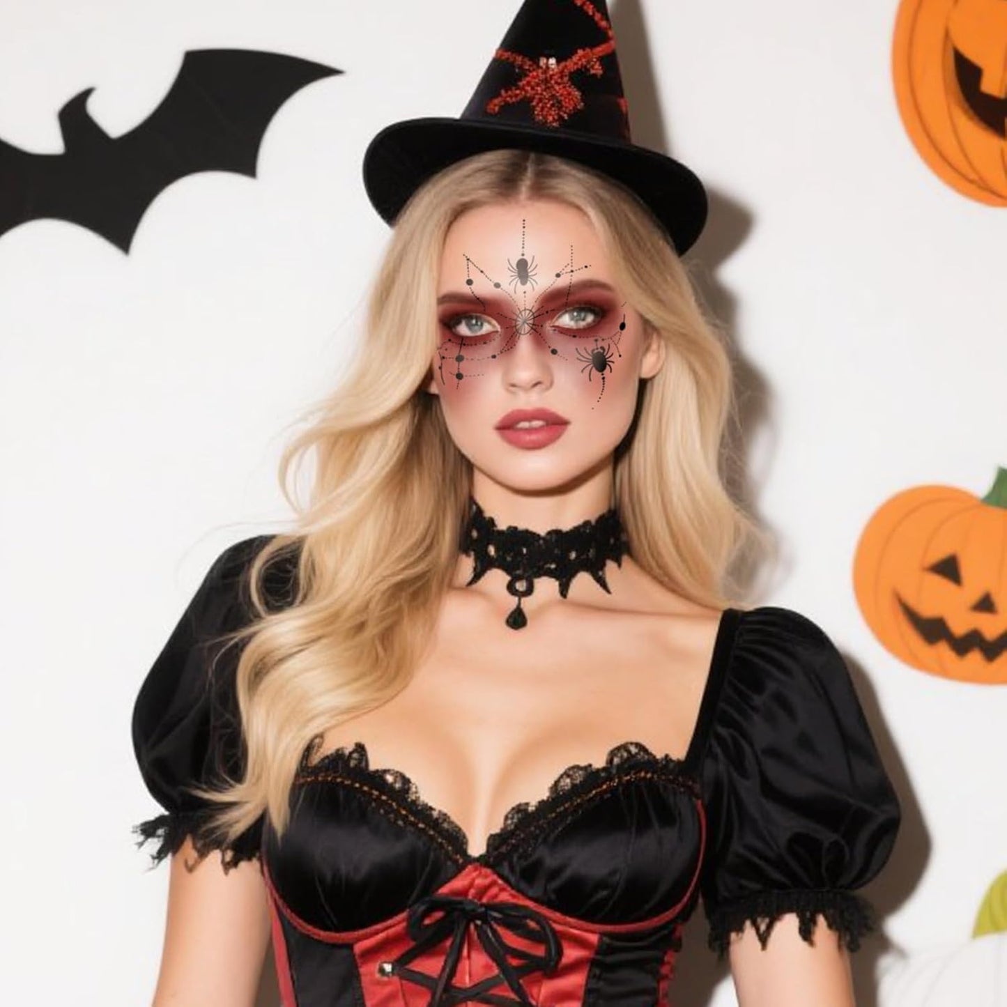 Halloween Temporary Face Tattoos, Spider Web Tattoo Decals, Temporary Face Stickers,Temporary Makeup Tattoos, Tattoo Sticker Art for Adult Kids Halloween Costume Accessories 8Pcs