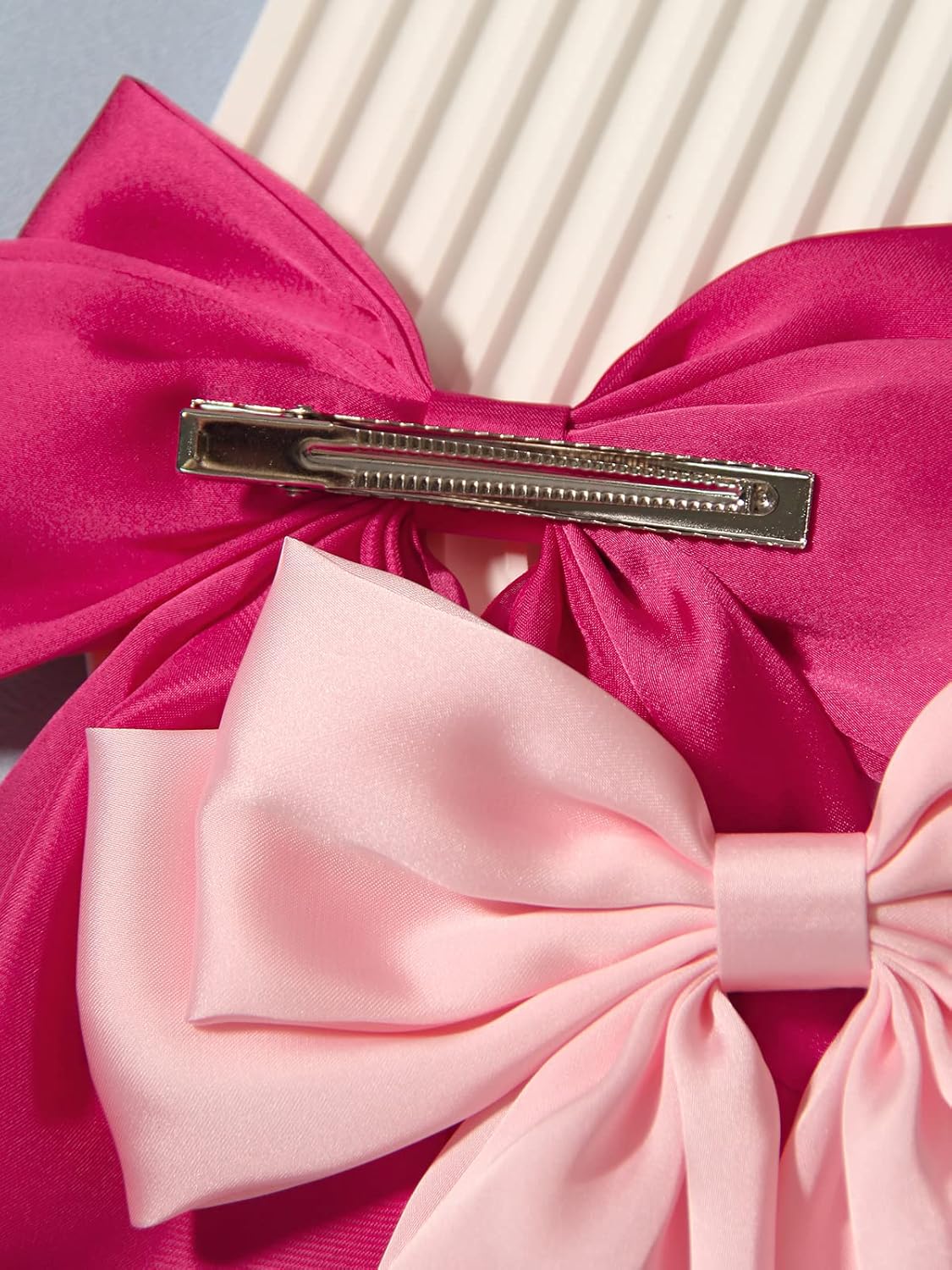 Furling Pompoms Hair Bows for Women Girls, 3pcs Big Bow Hair Clips Ribbon Hair Bow Ponytail Accessories, Holiday Party Back to School (Pink/Red/Hot Pink)