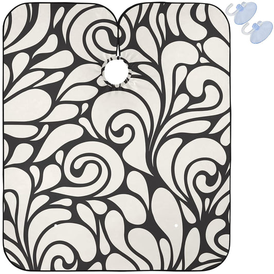 visesunny Barber Cape Black Background Pattern2 Polyester Hair Cutting Salon Cape Apron Anti-Static Haircut Water-Resistant Shaving Cloth Beard Shaving Bib Hairdressing Cape