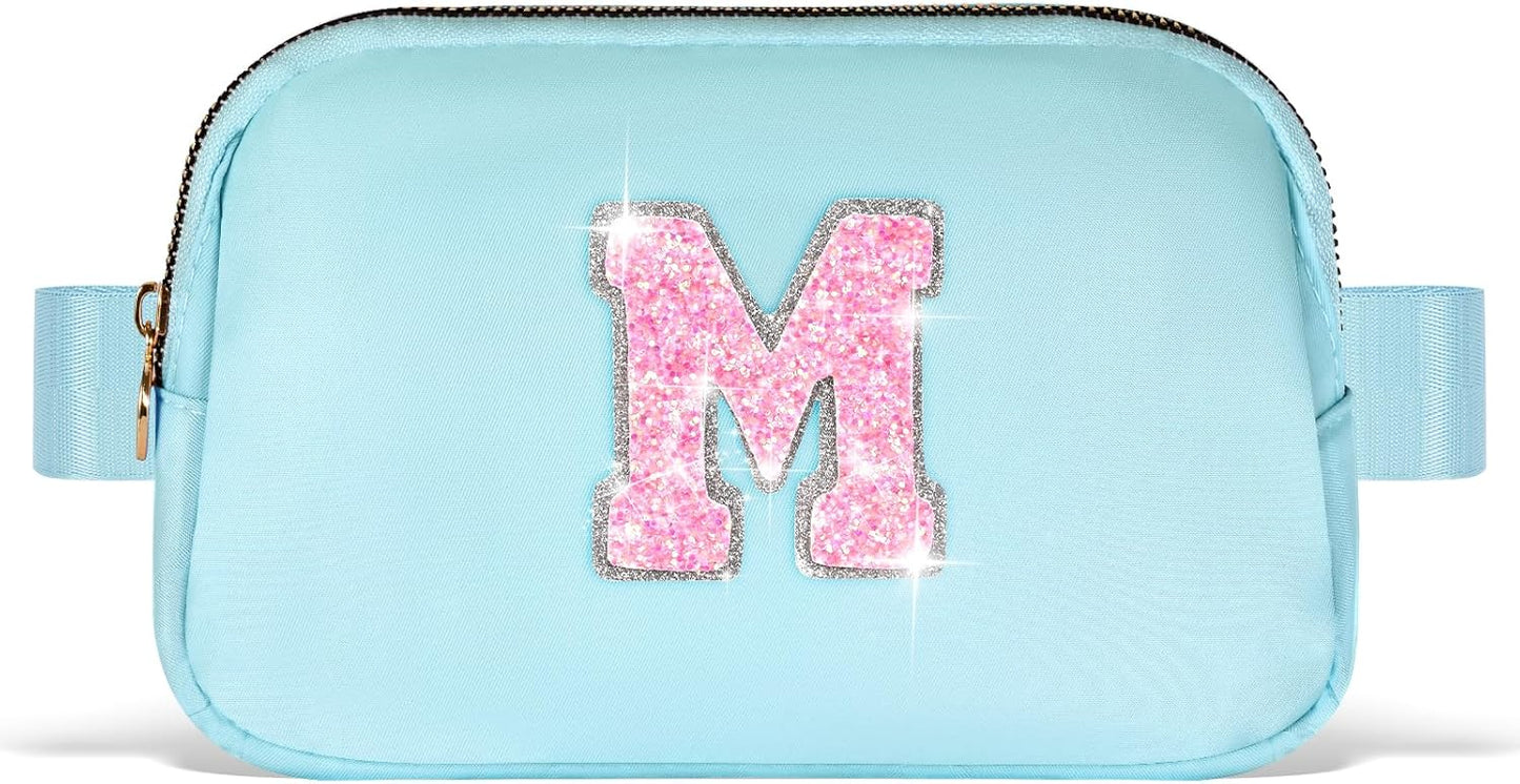 Fanny Pack Belt Bag Crossbody Bags with Initials Letter Patch Trendy Stuff for Teens Cute Stuff Birthday Gifts for Teenager Girls | M,Blue Bag