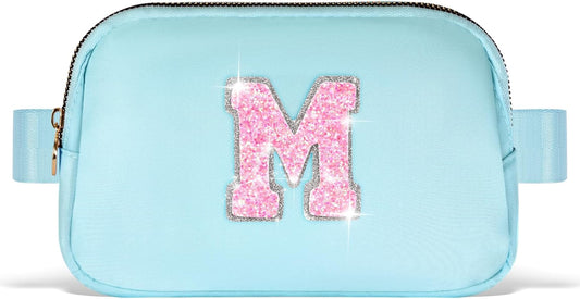 Fanny Pack Belt Bag Crossbody Bags with Initials Letter Patch Trendy Stuff for Teens Cute Stuff Birthday Gifts for Teenager Girls | M,Blue Bag