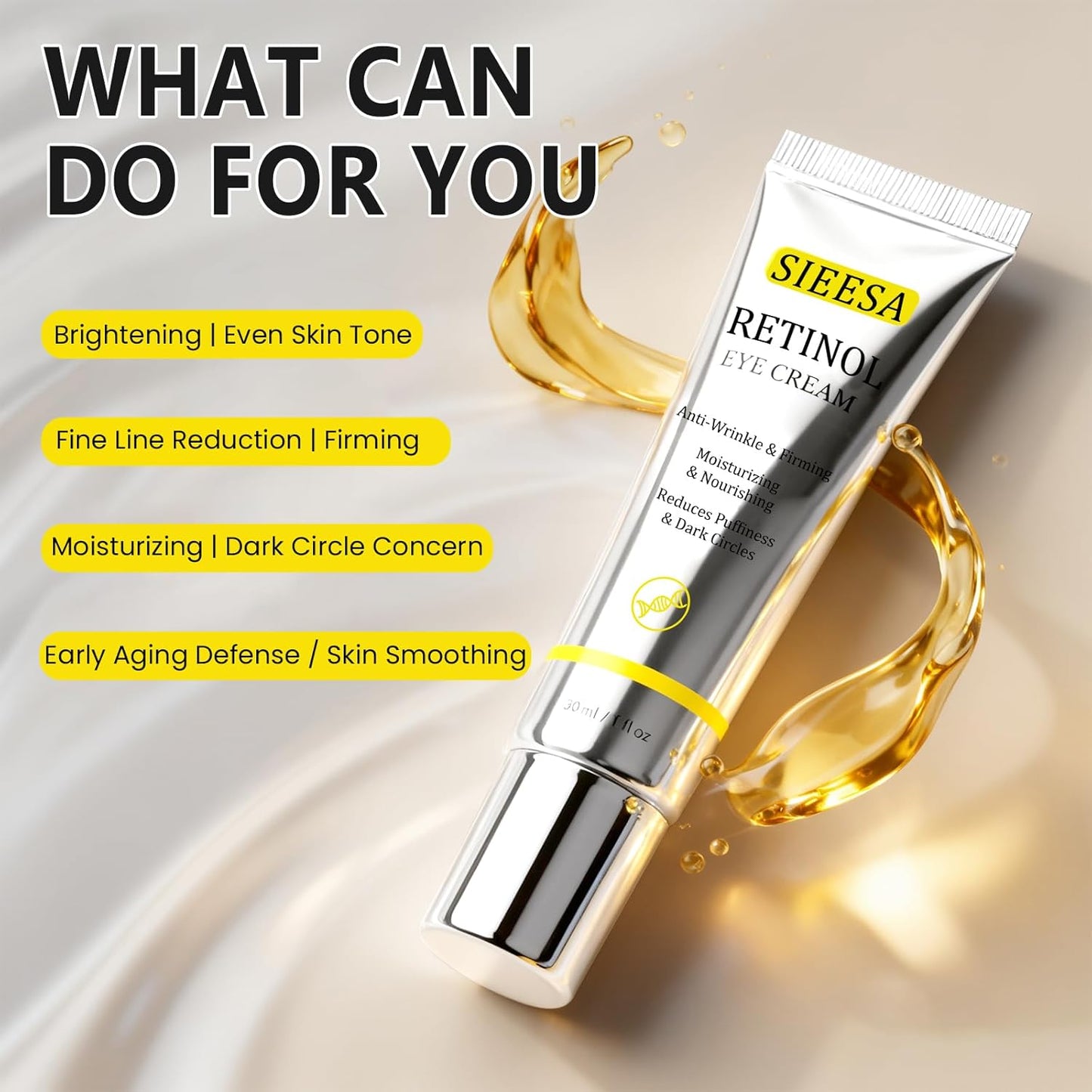 Retinol Under Eye Cream,Vitamin E & Niacinamide – Reduces Appearance of Wrinkles & Dark Circles&Puffiness, Anti-Aging Eye Cream for Fine Lines,Daily & Night Use,Men & Women (1 fl.oz)