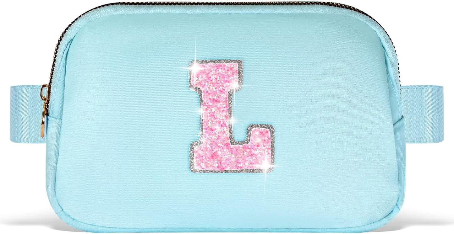Fanny Pack Belt Bag Crossbody Bags with Initials Letter Patch Trendy Stuff for Teens Cute Stuff Birthday Gifts for Teenager Girls | L,Blue Bag