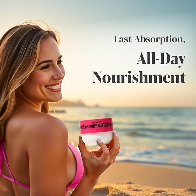 Nutrius Brazilian Body Butter Cream Berry Bliss - Experience Luxe Hydration, Acai, Mango, Cocoa & Cupuacu, Vitamin C for Radiant Glow - Vegan & Cruelty-Free Formula, Crafted for Silky-Smooth - 6 FL OZ