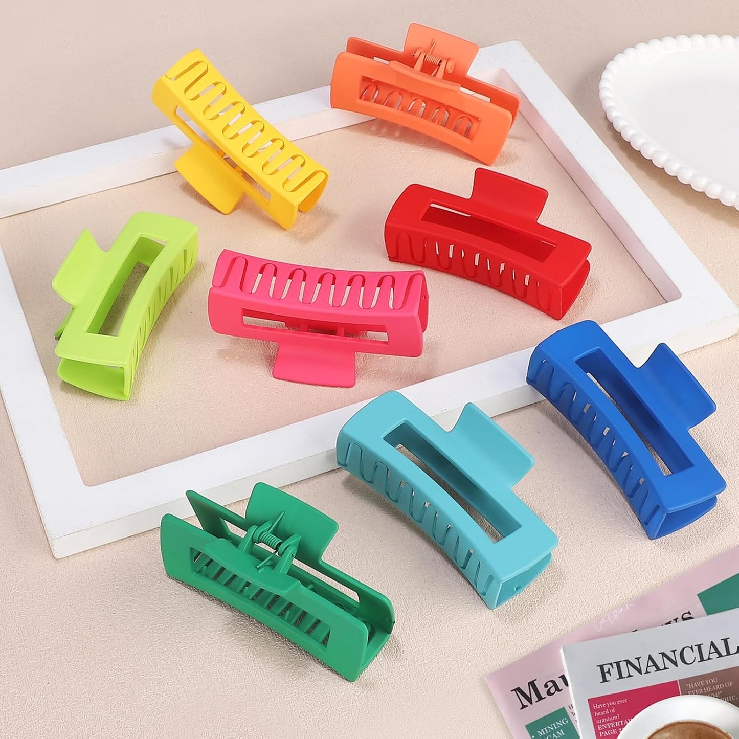 Dopamine 4.1 Inch Large Rectangle Big Hair Claw Clips - 8 Pcs, Non-Slip Acrylic Banana Jaw Clips for Thick Hair - Women & Girls