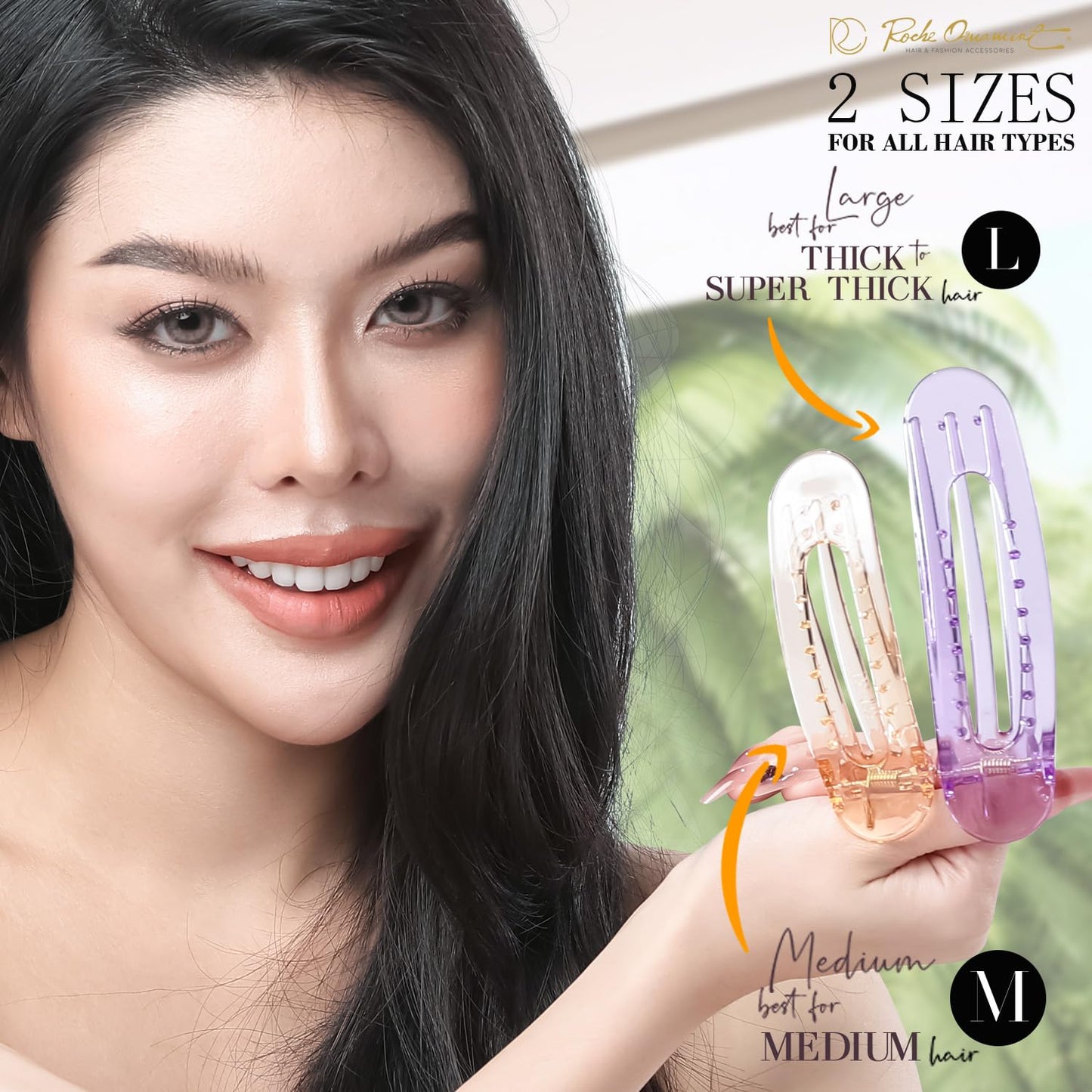 RC ROCHE 6 Pcs Flat Claw Hair Clips for Women Lay Down Barrettes No Crease Side Slide Thick Long Hair Duckbill French Against Head Jaw Claw Styling Clamp, Medium Transparent