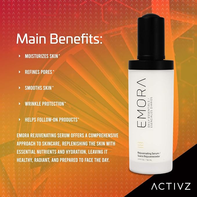 ACTIVZ Emora Rejuvenating Serum - Nourishes, Tones, Renews Skin with Saccharomyces Ferment, Rosa Canina, Niacinamide, Green Tea, and Vitamin E - 56ml