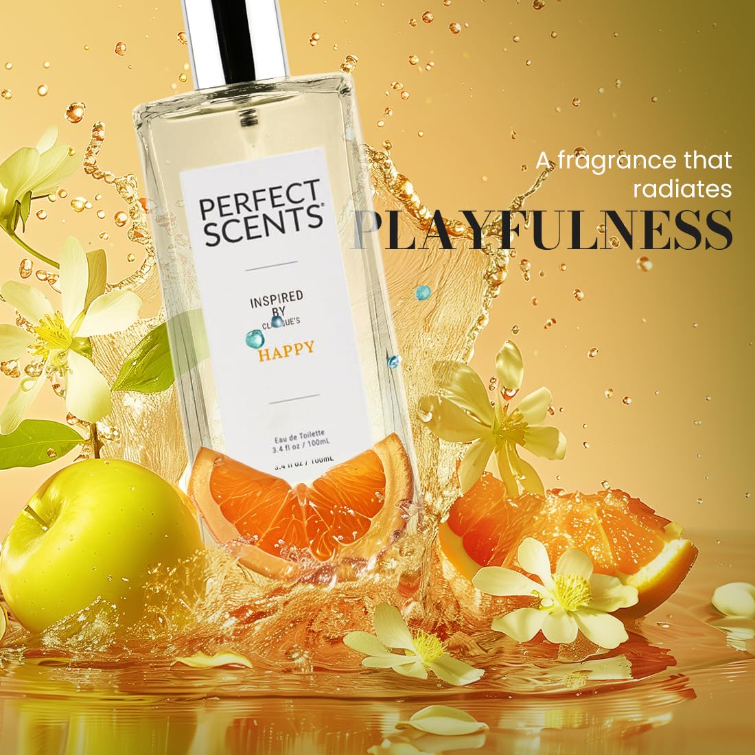 Perfect Scents Fragrances, Inspired by Clinique's Happy, Women’s Eau de Toilette, CLEAN, Vegan, Paraben-Free, Phthalate-Free, Never Tested on Animals, 3.4 Fluid Ounces
