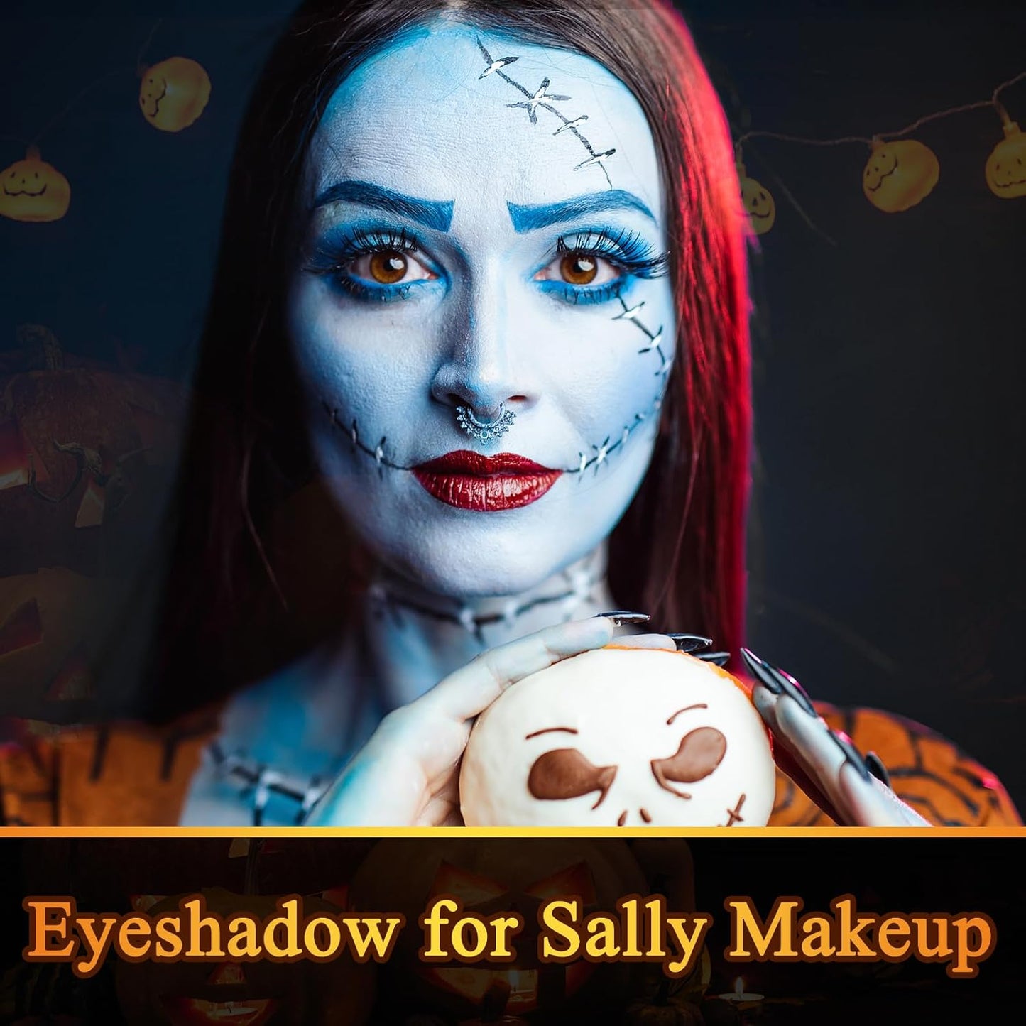 MEICOLY Light Blue Single Eyeshadow with Mirror,Baby Blue Eye Shadow for Halloween Corpse Bride Sally Makeup,Pressed Powder Eyeshadow,Matte Shade Eyelid Color Eye Makeup,High Pigment,Long Wear