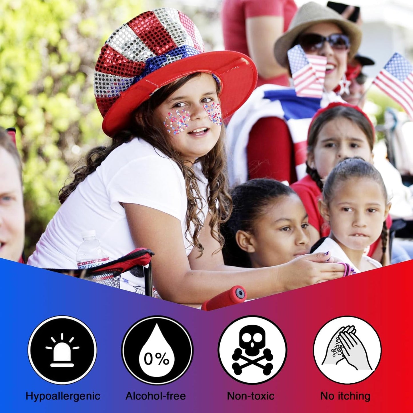 Red White Blue USA Patriotic Face Glitter,4th of July Accessories Hair Glitter for Kids,Blue Body Glitter Face Paint,Fourth of July Outfits for Women,Festival Party Celebrations Makeup