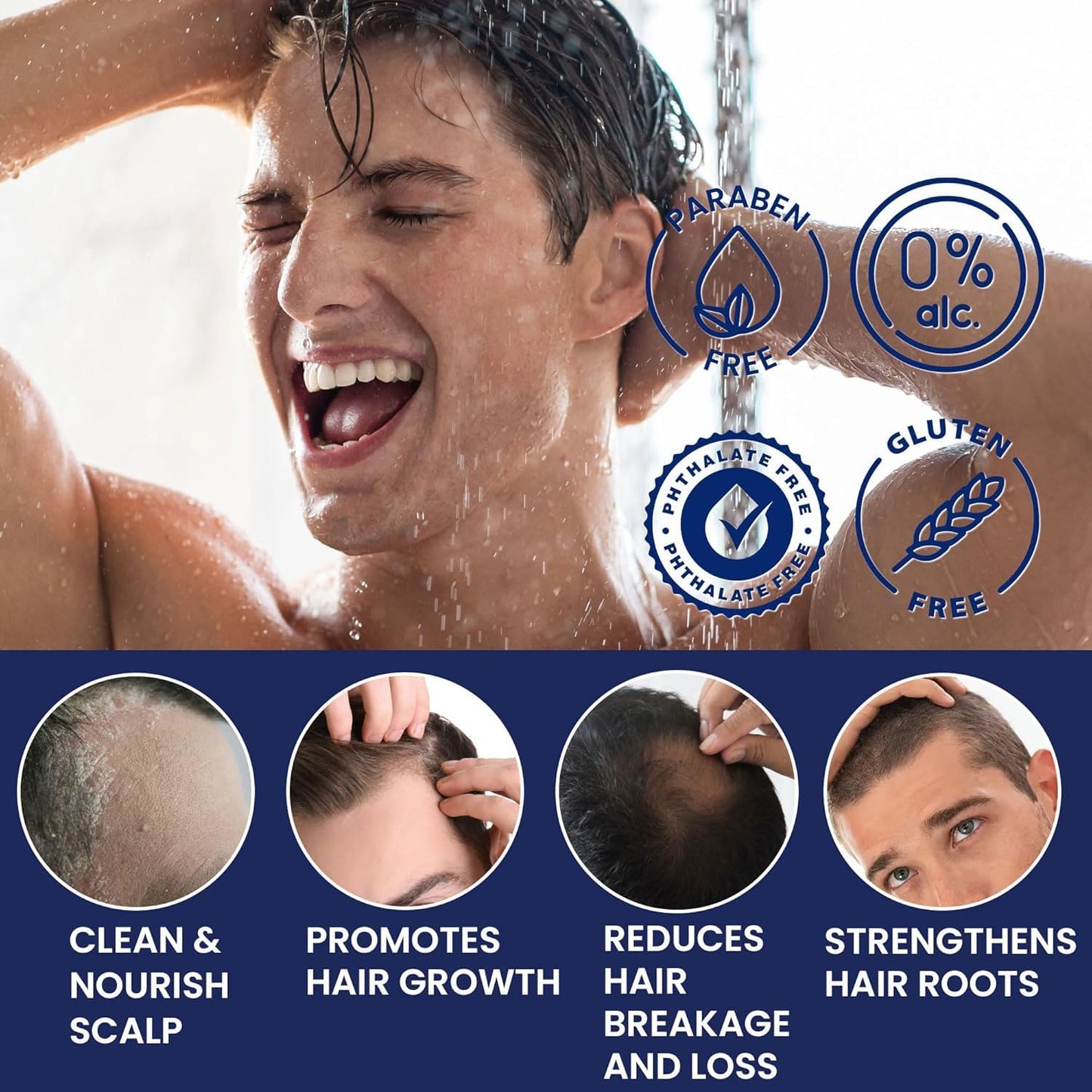 Biotion Hair Growth Shampoo for Men: Natural Thickening Shampoo with Tea Tree Oil Ginseng Mint for Hair Loss and Thinning Hair - 10.1 fl.oz, Dark Blue