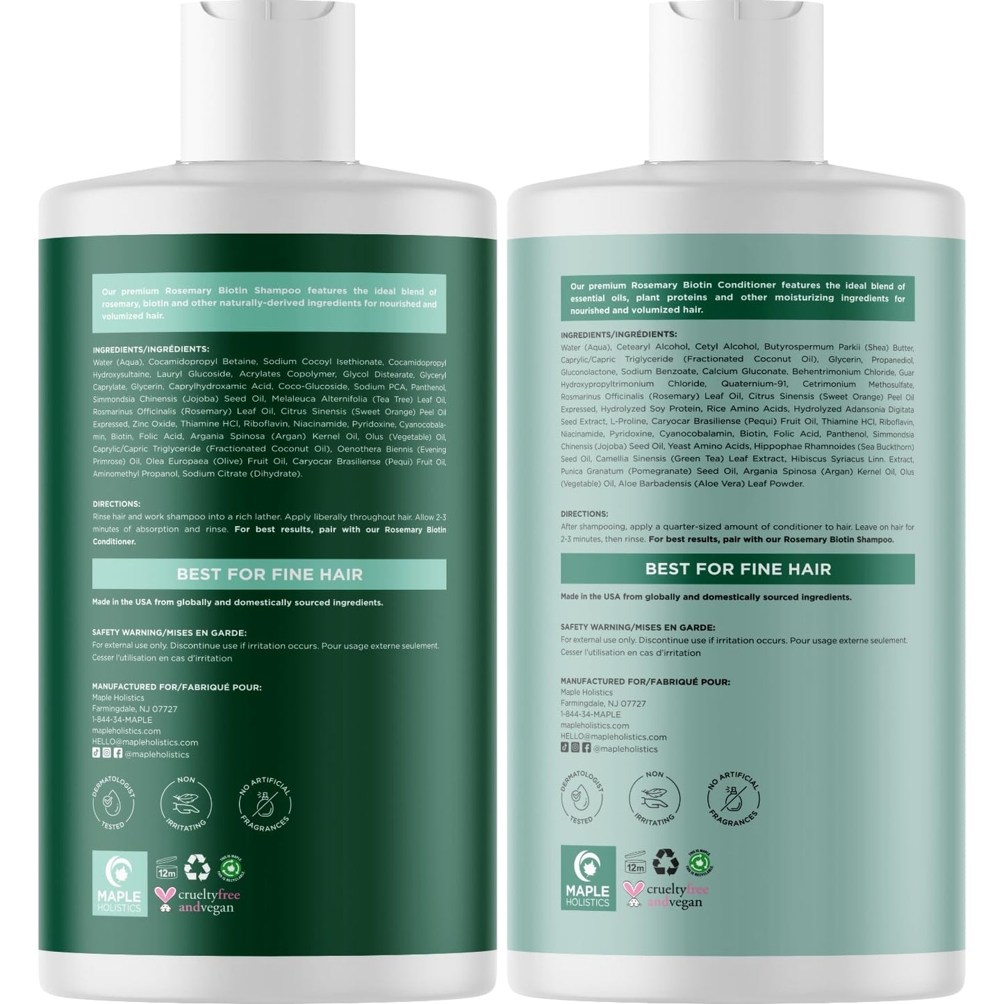 Biotin Rosemary Shampoo and Conditioner Set - Vegan Biotin Shampoo and Conditioner Set Volumizing Complex with Rosemary Essential Oil for Fine Weak & Dull Hair - Sulfate & Paraben Free (16 Fl Oz)