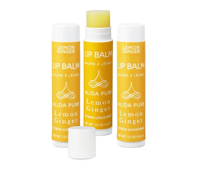 Lemon Ginger Lip Balm Collection, Vegan Lip Balm Set, Bees Wax Free, with Avocado Oil, Organic Jojoba Oil, Vitamin E, Natural Moisturizer For Dry, Cracked, or Chapped Lips, 3 Tube Set