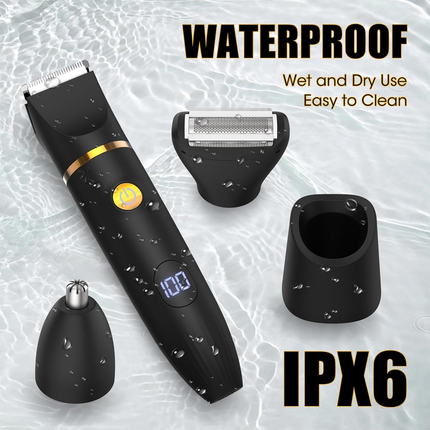 Manscape Body Trimmer for Men, 3 in 1 Men's Grooming Kit with Pubic/Nose Hair Trimmer & Ball Shaver for Nose/Balls/Groin/Legs/Chest Hair Removal, LED Display, IPX6 Waterproof, Gifts for Him Dad