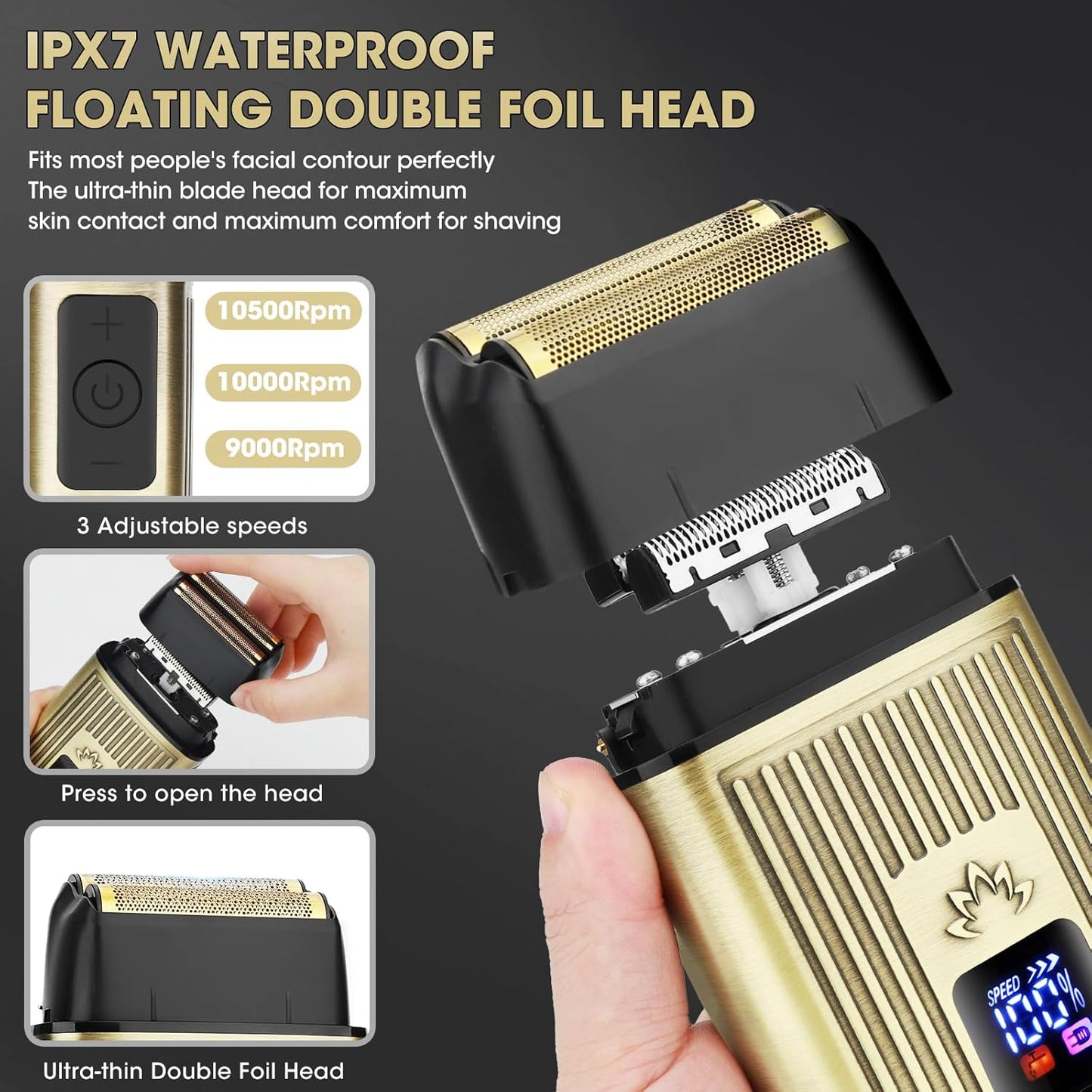 Professional Hair Clippers for Men, Cordless Beard Trimmer, Nose & Ear Hair Trimmer, Electric Shavers Barber Kit with LED Display, Hair Cutting Kit with Case, for Barber, Mens Gift