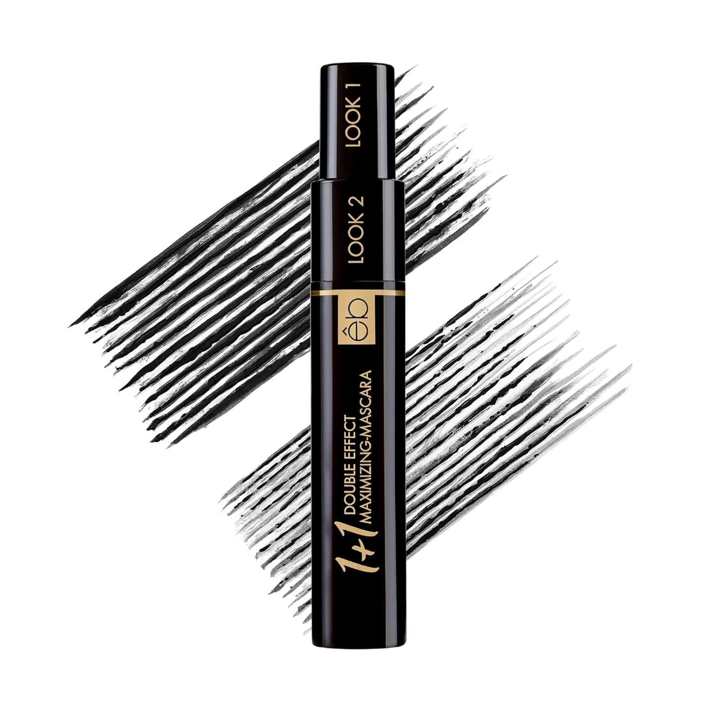 êb être belle Cosmetics 1+1 Double Effect Mascara for Women, 2 in 1 Long Lasting Mascara for Volumizing, Lengthening & Curling, Formula with Keratin, Intense Black Color, Easy Removal