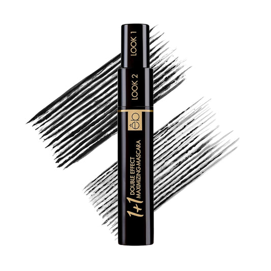 êb être belle Cosmetics 1+1 Double Effect Mascara for Women, 2 in 1 Long Lasting Mascara for Volumizing, Lengthening & Curling, Formula with Keratin, Intense Black Color, Easy Removal