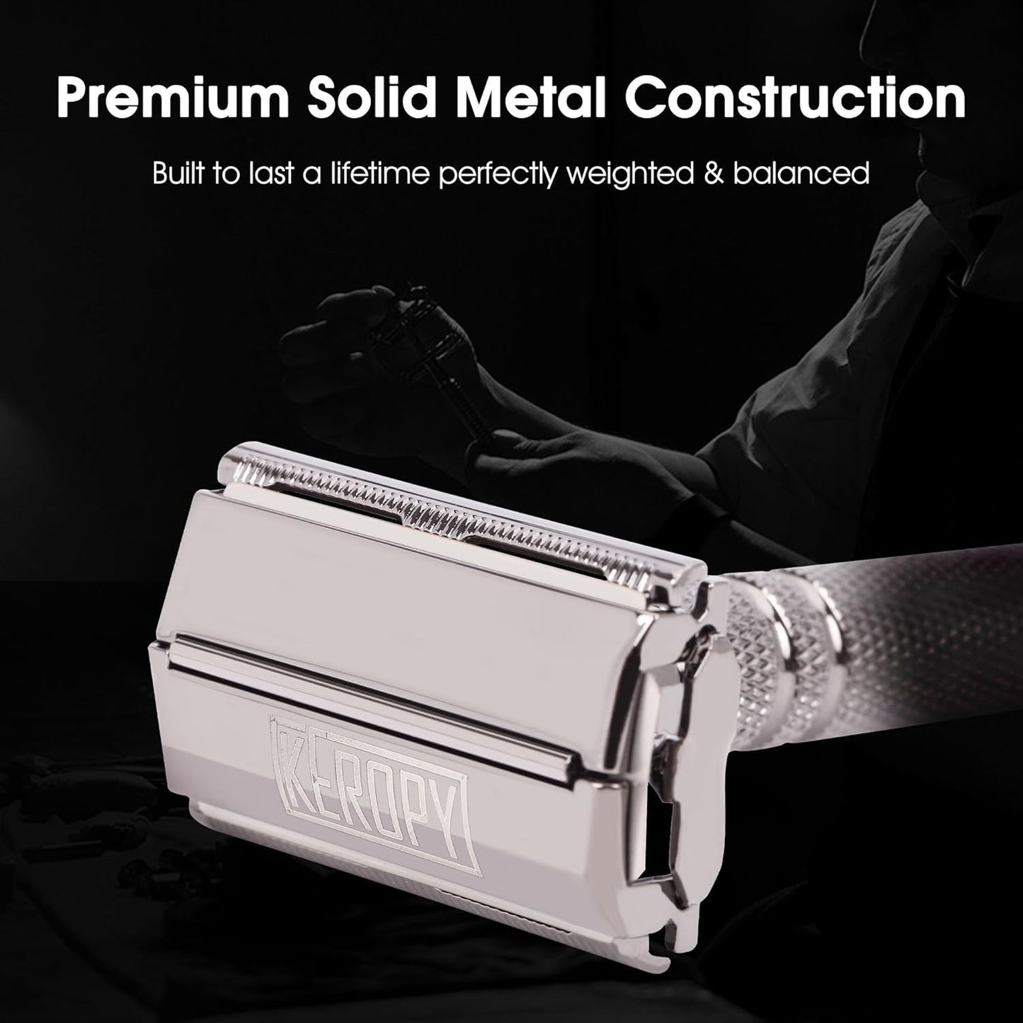 Double Edge Safety Razor for Men, Butterfly Open Comb Design with 10 Superior Blades - Stainless Steel Razor for Close Smooth Shave, Quick Charge for Modern Men, All-in-One, Eco-Friendly - Gloss Black