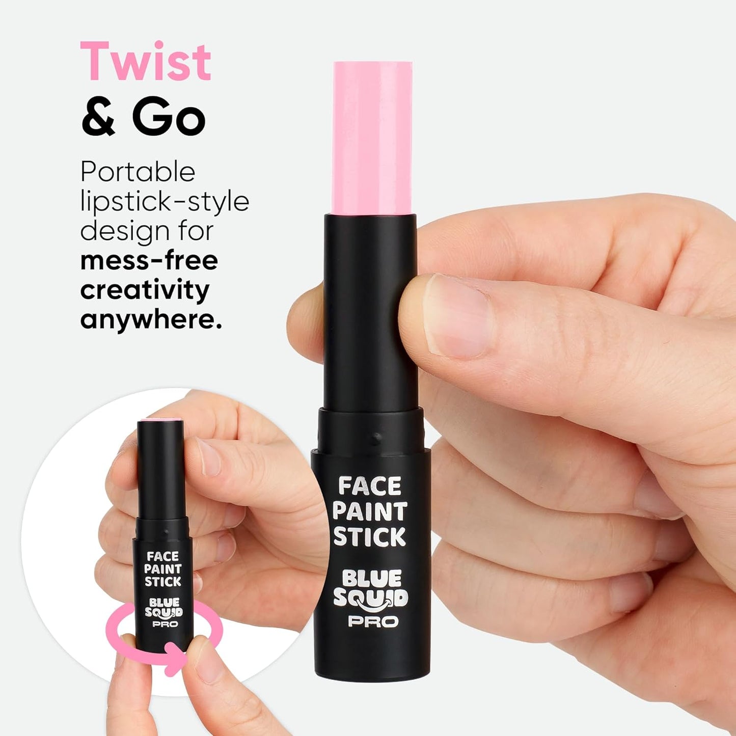 Blue Squid PRO Pastel Pink Face Paint Stick - Waterproof Body Paint for Adults & Kids Pink Eye Black Baseball, Eyeblack Softball -Hypoallergenic TwistUp NonToxic Makeup Stick for Cosplay, Sports & SFX