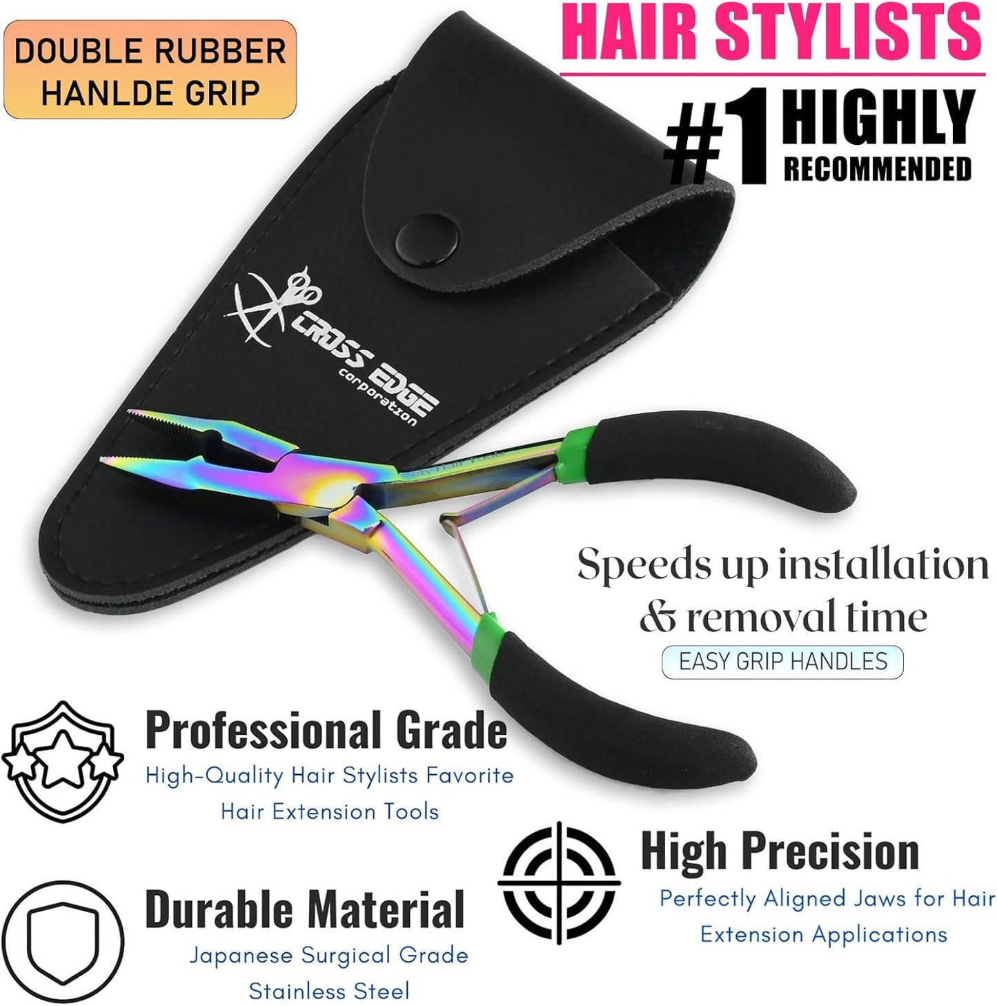 Professional Hair Extension Tools Microlink Bead Remover Plier for Hair Extensions Removal Micro Ring Beads Opener 5.5 Inch Pliers Silver Polish Stainless Steel (Multi Black Foam Applicator)