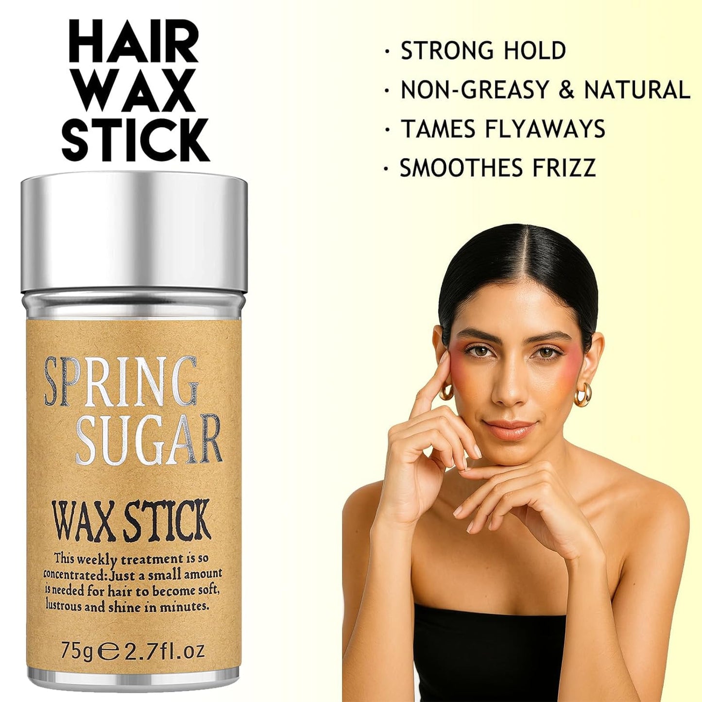 4-in-1 Styling Cream for Flyaways, Curl Defining & Shine – with Slick Back Boar Bristle Brush & Hair Wax Stick – Smooth Sleek Hair Tamer Set, Non-Greasy, for Women & Kids