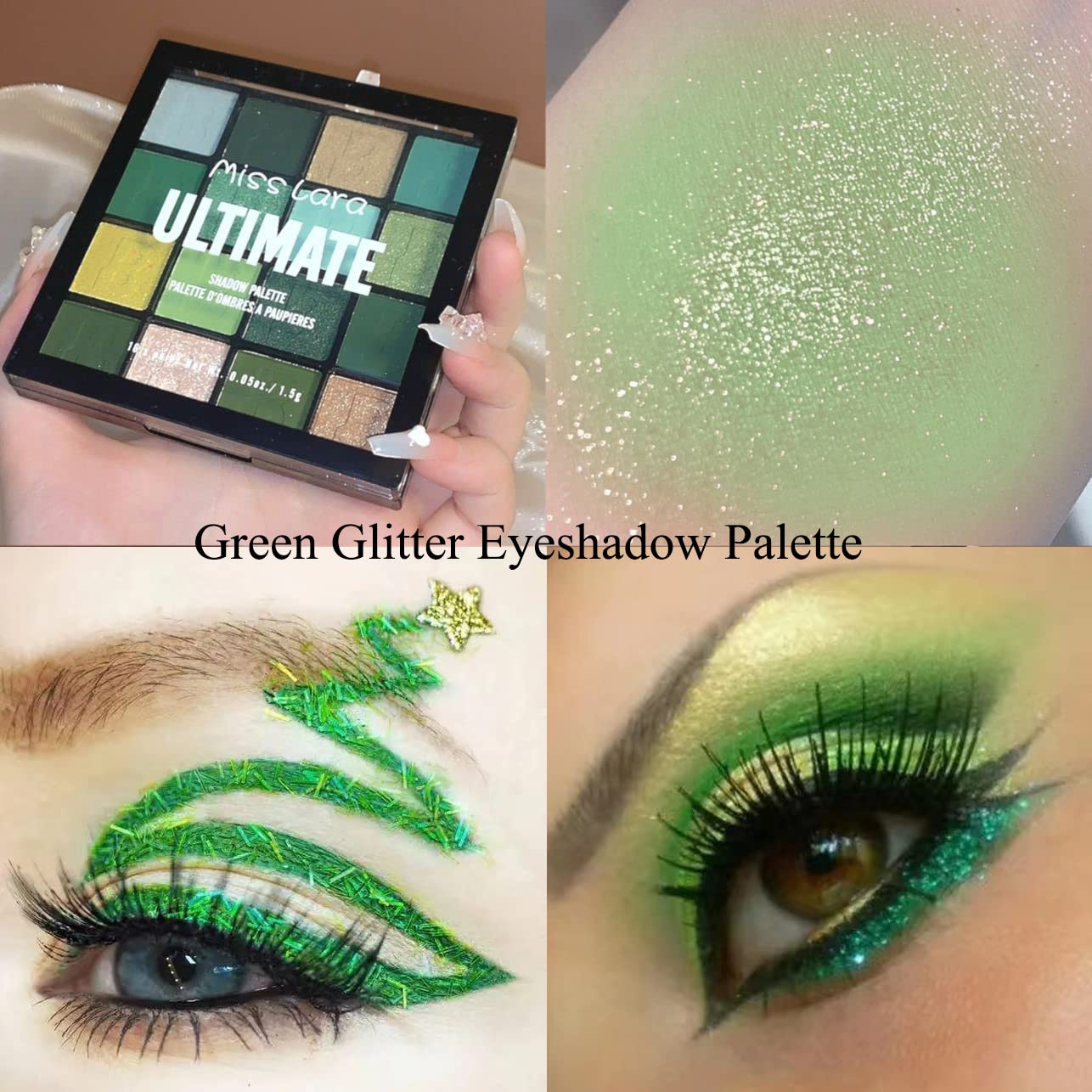 16 Colors Green Glitter Matte Eyeshadow Makeup Palette,Elphaba Witch Costume Eyeshadow Makeup, Forest Green Yellow Colorful Eye Shadow Plattet for Witch Cosplay Halloween SFX Makeup
