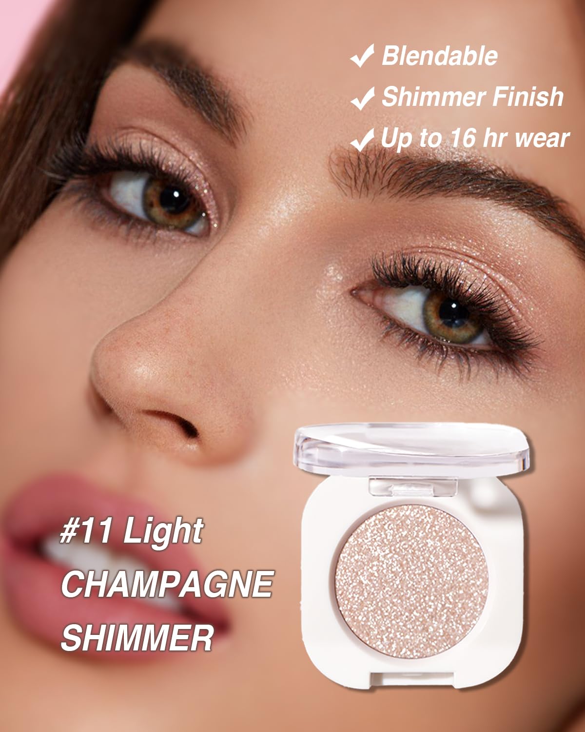 Glitter Shimmer Eye Shadow, Pigmented, Soft, Smooth Formula, Blendable Sparkly Eyeshadow Makeup, Long-lasting Metallic and Shimmer Finish, Pearl Champagne